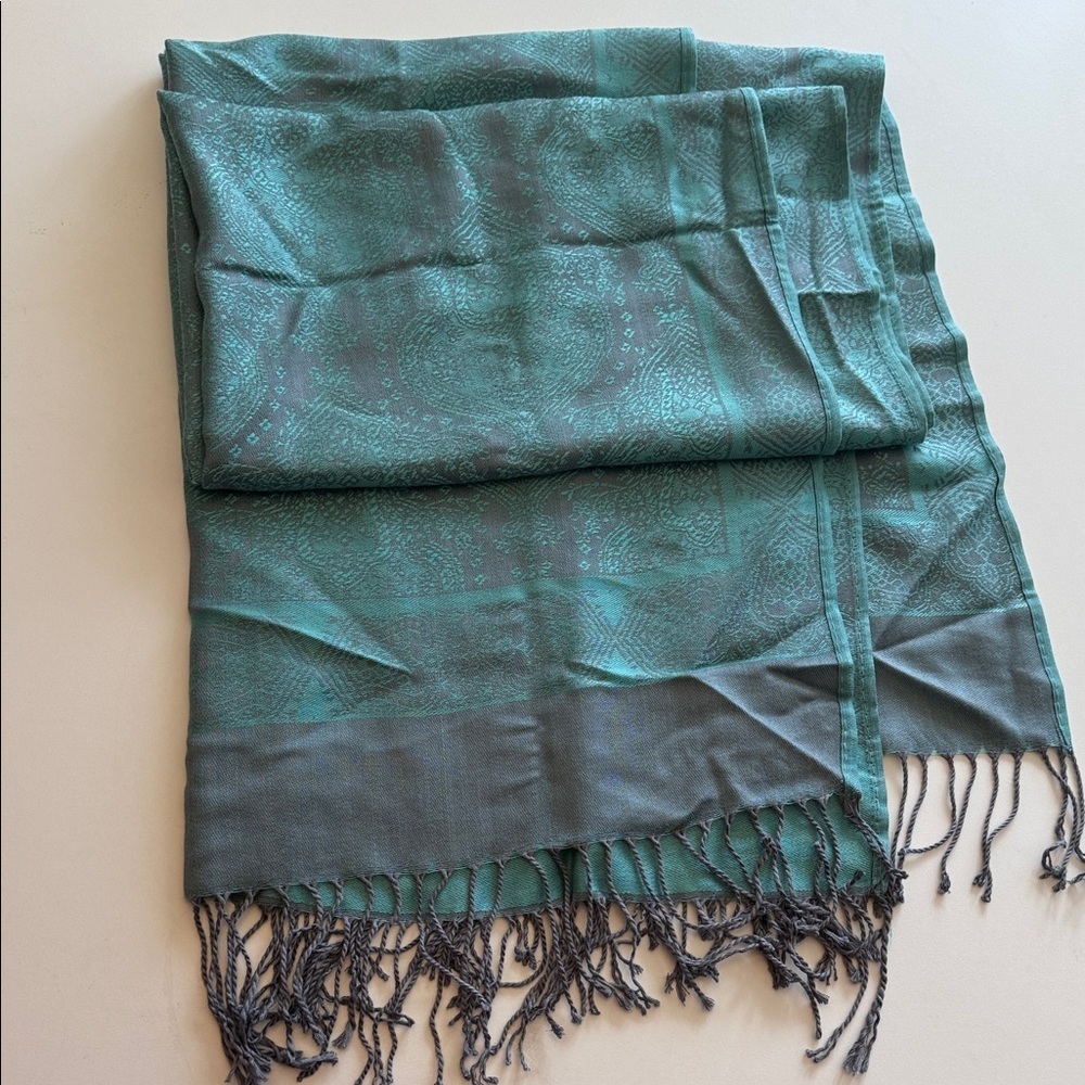 Women's Teal Patterned Fringe Scarf 94”x25”